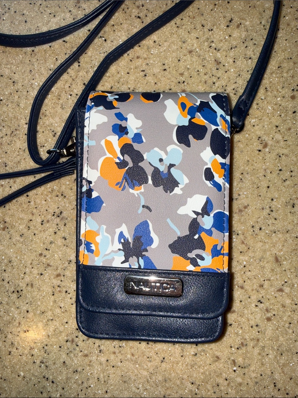 Nautica Navy Floral Phone Crossbody — Navy, Orange, Blue & Gray